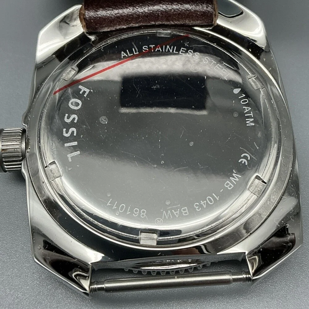 Fossil Mens Watch 38mm Bronze Dial Brown Bund Leather MB-1043 New Battery